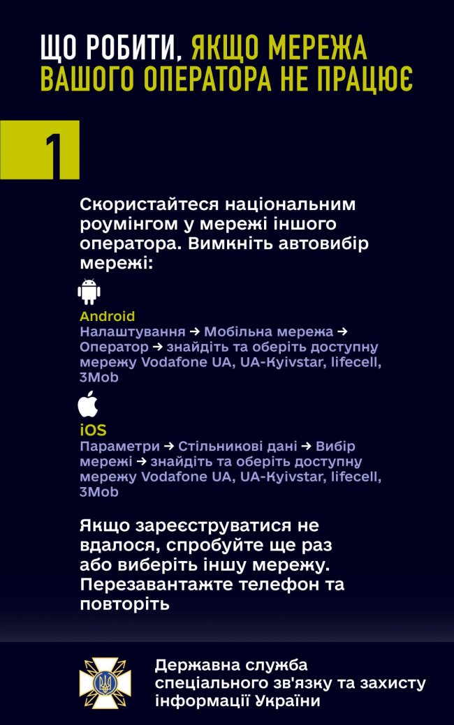 Що робити, якщо мережа вашого мобільного оператора не працює. Поради від Держспецзв'язку